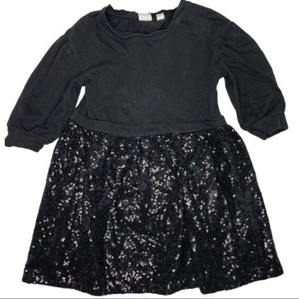 Gap Kids XS 4-5 black long sleeve sequin sparkle sweater dress